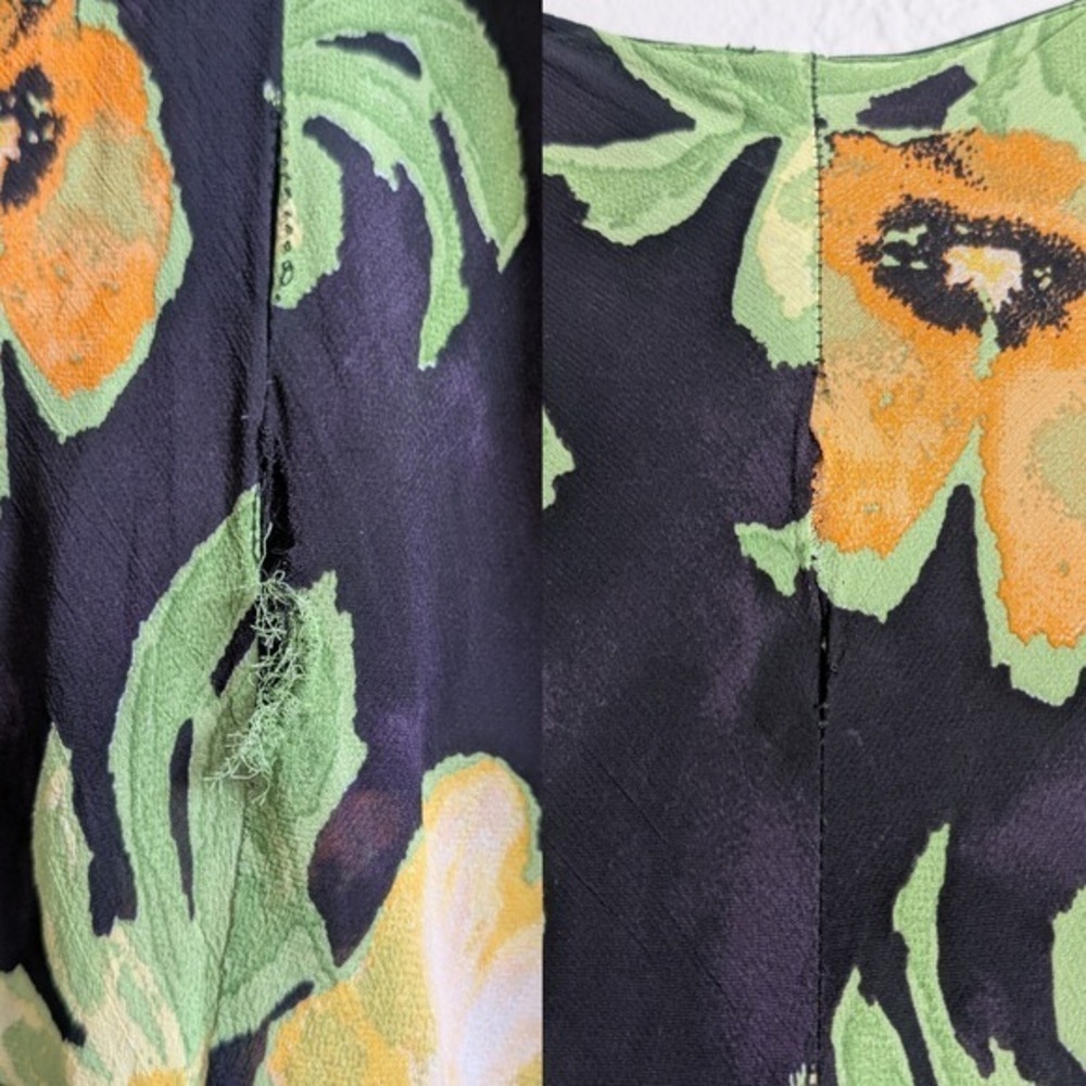 Mgr Vintage 90s Cottagecore Lime Green Painted Floral Flowy Maxi Dress - Picture 6 of 6